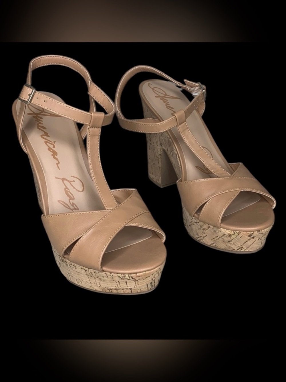 American Rag Nude-Tan Cork Platform Heels